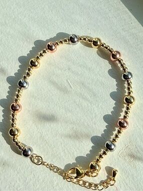 Tri-Tone Beaded Bracelet - Gold, Silver & Rose 
18k Gold Plated